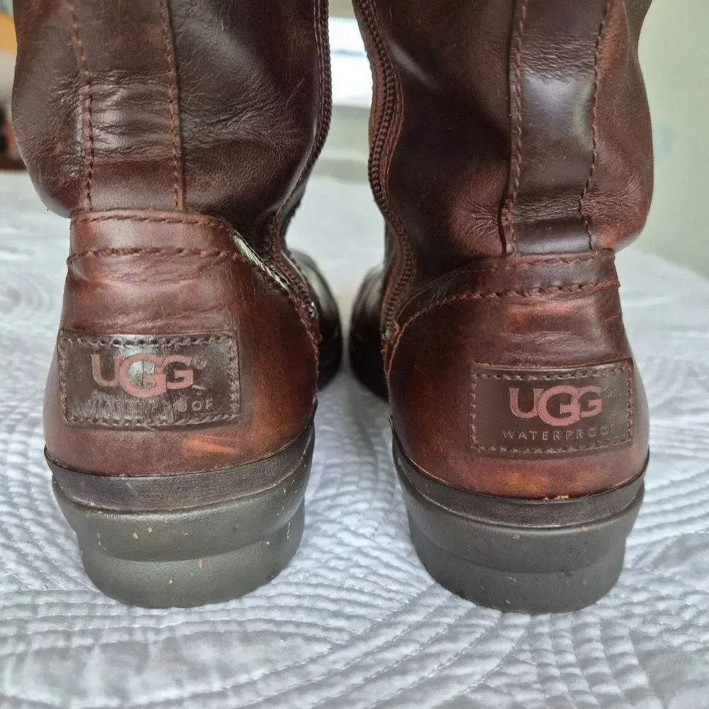 VGUC UGG Elsa Tall Leather Boot Brown Cream size 8